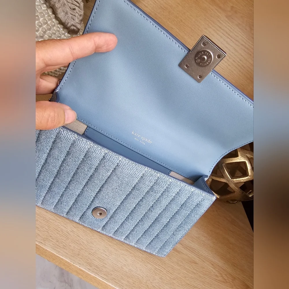 Kate Spade Deco  Light Blue Quilted Denim Shoulder Bag - Picture 10 of 13